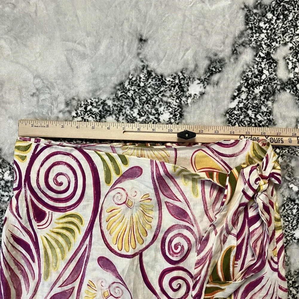 Christian Siriano Skirt Womens Size M Multicolor Tropical Wrap Linen‎ Blend